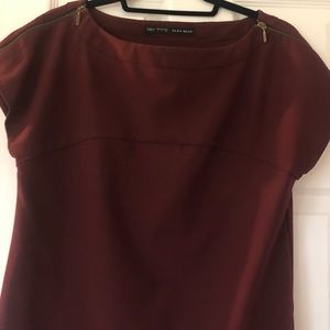 Zara maroon zipper short sleeve blouse